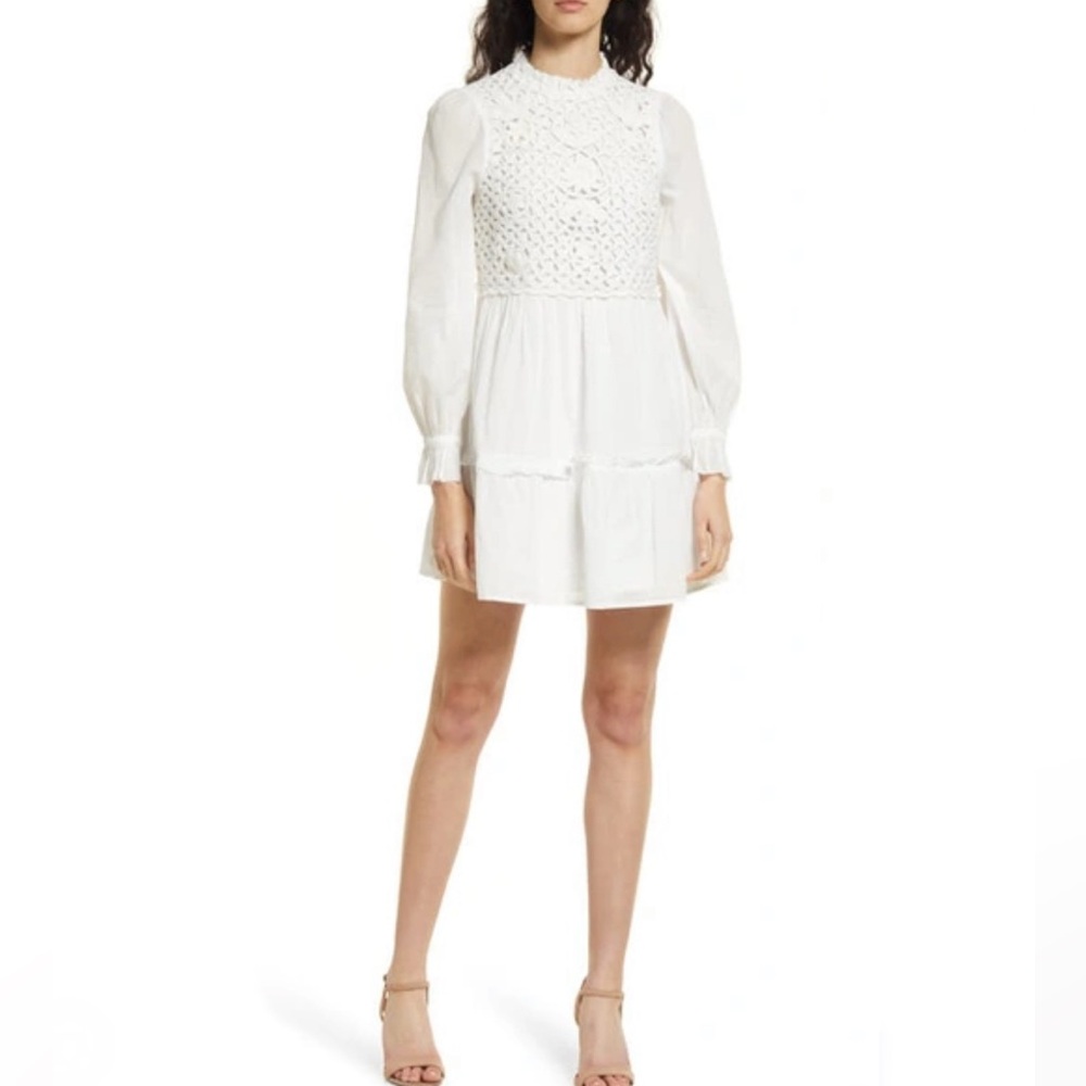 SAYLOR Felice white mini dress with crotchet front panel - Picture 2 of 10